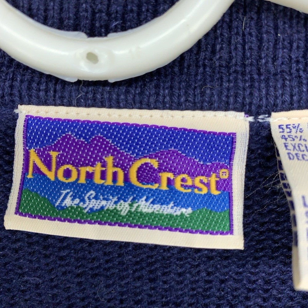 VTG Northcrest Sweater Cardigan Vest Women's Large 14-16 Blue Knit Winter Scene - Picture 5 of 12